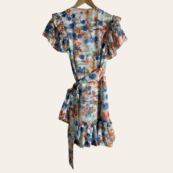 Tanya Taylor Bailey Floral Print Ruffled Wrap Mini Dress Size 2 - Picture 14 of 14